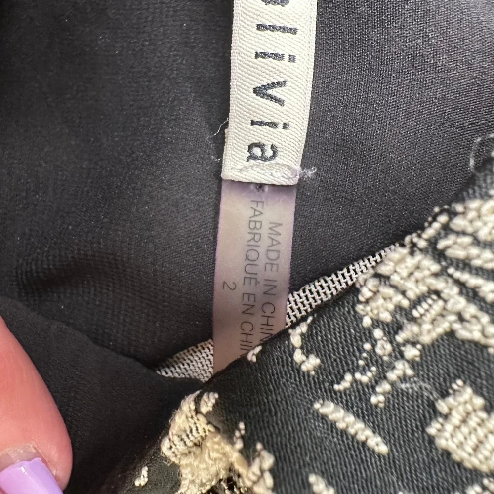 Alice + Olivia Black Cream‎ Damask Jacquard Mesh Sheath Dress Size 2